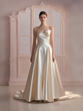 A Line Empire Waist Ivory Sweetheart Satin Wedding Dress