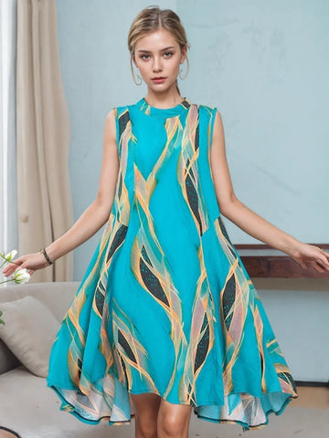 Dynamic Patterns Turquoise Summer Dress