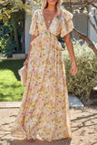 Summer Floral Print Backless Ruffles Maxi Dress