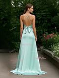 Satin A Line Light Green Prom Dress With Slit