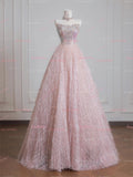 Beading Strapless A Line Pink Prom Dress