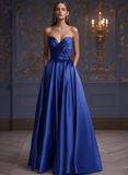 Satin Royal Blue Sweetheart Ruched Prom Dress With Pockets