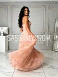 Tulle Satin Sequin A Line Pink Sweetheart Prom Dress