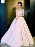 Beading Strapless A Line Pink Prom Dress