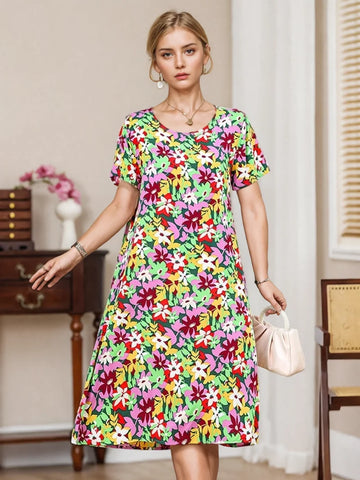 Flowing Fit Bright and Playful Midi Dress