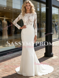 Long Sleeve Satin Lace Trumpet Mermiad Wedding Dress