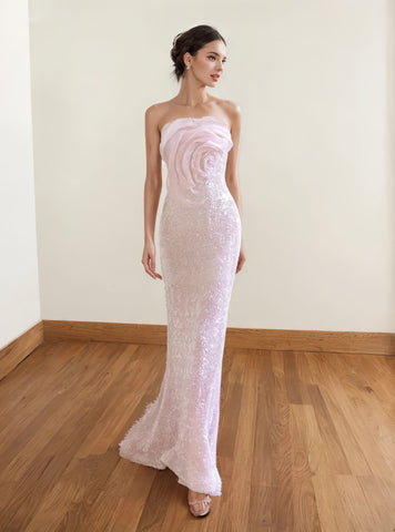 Trumpet Mermaid Blush Pink Sequin Flower Prom Dress