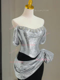 Silver Sequin Black Trumpet Mermaid Ruched Prom Dress