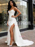 Front Slit Sweep Train Satin Sweetheart Mermaid Wedding Dress