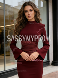 Satin Detachable Train High Neck Burgundy Trumpet Mermaid Prom Dress
