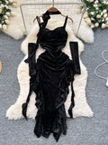 Black Cut Out Velvet Party Dress