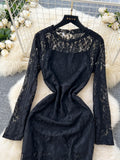 Sexy Black Long Sleeve Lace Dress