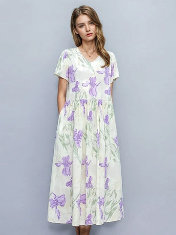 Delicate Lavender Accents Graceful Floral Dress