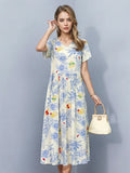 Pastel Blue and Yellow Charming Floral Dress