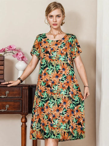 Unique Orange Vibrant Floral Summer Dress