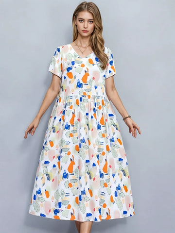 Pastel Splashes Elegant A-Line Maxi Dress