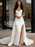Front Slit Sweep Train Satin Sweetheart Mermaid Wedding Dress
