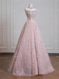 Beading Strapless A Line Pink Prom Dress