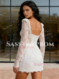 Short Mini Sparkle Lace Long Sleeve Wedding Dress