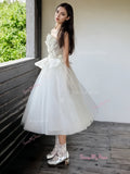 Tulle Flower Tea Length Short Strapless Flower Wedding Dress