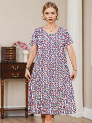 Colorful Floral Print Vibrant A-Line Dress