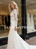 Long Sleeve Satin Lace Trumpet Mermiad Wedding Dress