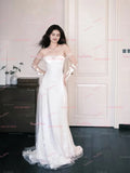 A Line Tulle Appliques Long Sleeves Wedding Dress
