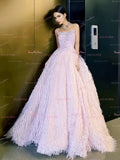 Beading Strapless A Line Pink Prom Dress