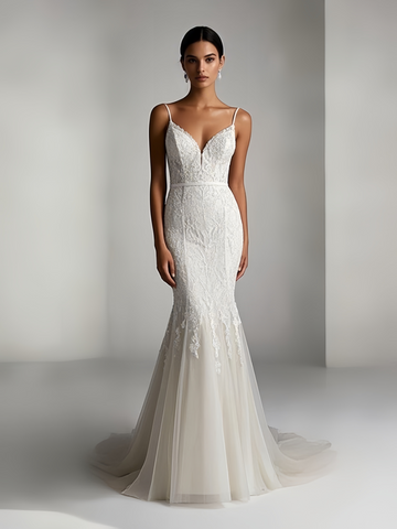 Trumpet Mermaid Lace Spaghetti Straps Wedding Dress