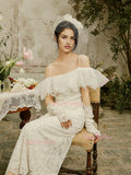 Lace Sheath Column Off The Shoulder Wedding Dress