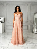 Tulle Satin Sequin A Line Pink Sweetheart Prom Dress