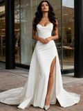 Front Slit Sweep Train Satin Sweetheart Mermaid Wedding Dress