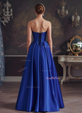 Satin Royal Blue Sweetheart Ruched Prom Dress With Pockets