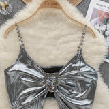 Oversized Bow Stylish Silver Crop Top