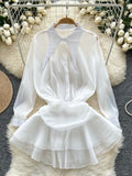 Vintage-Inspired Collar White Flowing Blouse