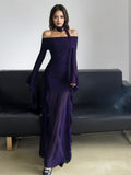 Side Slit Purple Off The Shoulder Maxi Party Dress