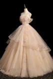 Off The Shoulder Beading Pink Tulle A Line Prom Dress