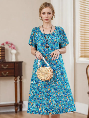 Comfortable Fit Vibrant Blue Floral Dress