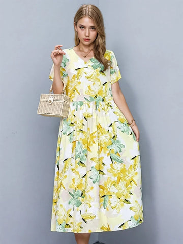 Radiant Yellow Floral A-Line Summer Dress