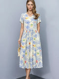 Pastel Blue and Yellow Charming Floral Dress