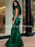 Print Trumpet Mermaid Satin One Shoulder Flower Prom Dress