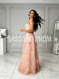 Tulle Satin Sequin A Line Pink Sweetheart Prom Dress