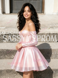 Pink Sweetheart Satin A-Line Long Sleeve Homecoming Dress