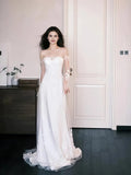 A Line Tulle Appliques Long Sleeves Wedding Dress