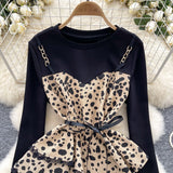 Black Leopard Ribbon Tie Print Blouse