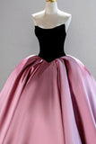 Black Velvet & Pink Satin Ball Gown Princess Prom Dress