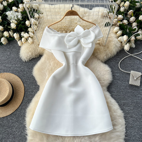 Large Bow Flattering Fit Pink Off-Shoulder Dress – Sassymyprom Large Bow Flattering Fit Pink Off-Shoulder Dress – Sassymyprom