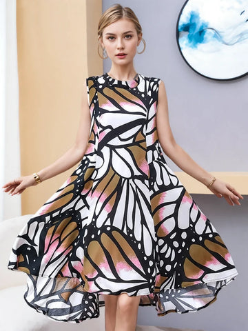 Elegant Butterfly Wing Patterned Sleeveless Dress