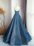 Blue A Line Floor Length Sequin Sweetheart Prom Dress
