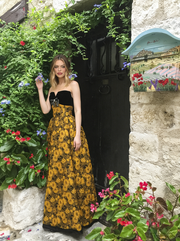 Floral Print Black A Line Sweetheart Prom Dress